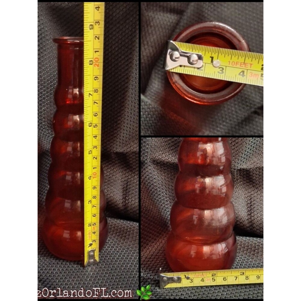 VINTAGE: Ruby Red Ripple Boho Beehive Glass Vase 8.5” Art Deco Home Decor *HTF* - Picture 6 of 8